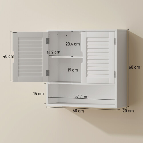 HOMCOM White Wall-Mounted Bathroom Cabinet 60x20x60cm 2