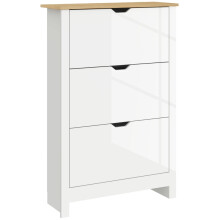 (Gloss White, Engineered Wood) Slim 3-Drawer Shoe Cabinet – 18-Pair Capacity