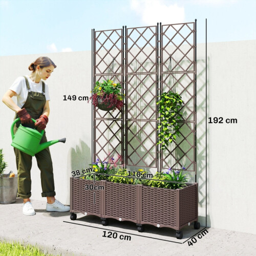 Self-Watering Raised Planter with Trellis & Wheels 2