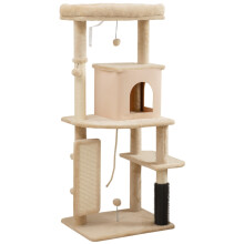 132cm Beige Cat Tree with Scratching Posts & Bed