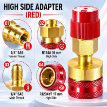 R1234YF Schnellkupplung, R1234YF zu R134A Adapter, Hoch-/Niederdruck Schnellanschluss-Kit, für Kfz-Klimaanlagen-Kältemittel