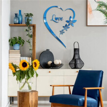 2pcs Love Acrylic Mirror Stickers Heart-Shaped Bedroom Living Room TV Background Wall Home Decoration Red