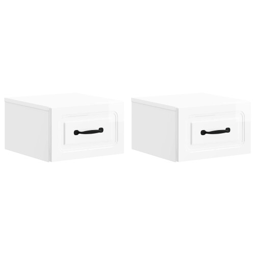 VidaXL vidaXL Wall-Mounted Bedside Cabinet with Drawer 2 pcs High Gloss White