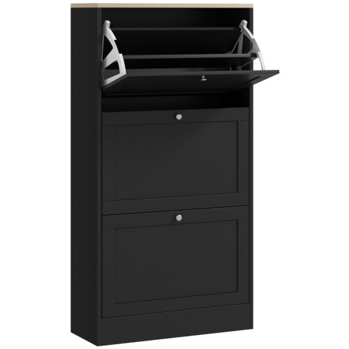 HOMCOM 3-Drawer Shoe Cabinet - Black