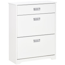 (White, Engineered Wood) Slim Shoe Cabinet with Drawer & Adjustable Shelf