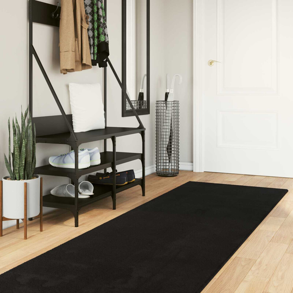 Vidaxl Medium Pile Soft And Washable Rug Huarte Black 500 X 80 Cm