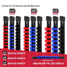 Socket Organizer Drive Tools-Socket Holder, 9-Delige Houdersset 1/4 Inch X 48 Clips, 3/8 Inch X 45 Clips, 1/2 Inch X 36 Clips