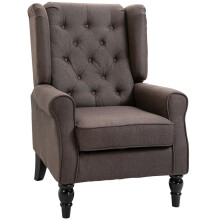 (Brown, Linen) Retro Wingback Accent Chair, Brown Tufted