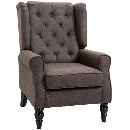 (Brown, Linen) Retro Wingback Accent Chair, Brown Tufted