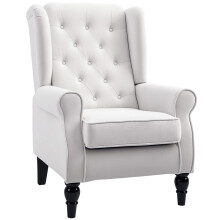 (Cream, Linen) Retro Wingback Accent Chair, Cream White