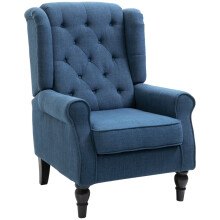 (Blue, Linen) Retro Blue Wingback Accent Chair, Button-Tufted