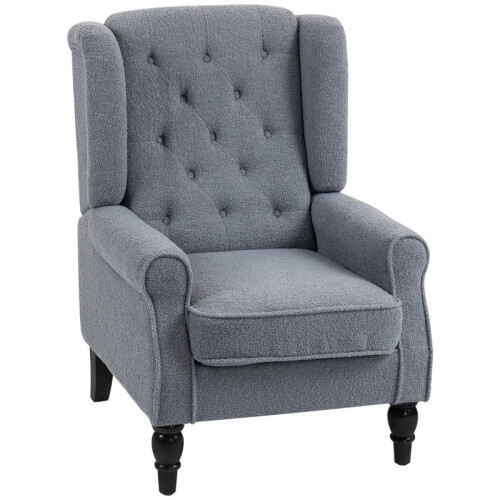 (Grey, Fleece) Retro Wingback Accent Chair, Grey