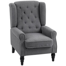 (Charcoal grey, Fleece) Teddy Fleece Retro Wingback Chair - Grey