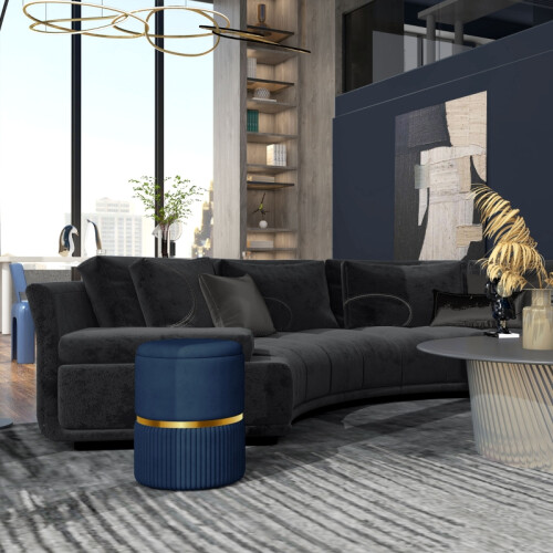 Velvet-Feel Storage Ottoman - Blue 1