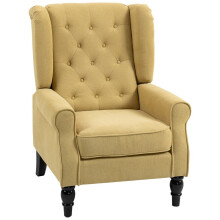 (Yellow, Flannelette) Yellow Wingback Accent Chair, Retro Tufted