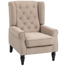 (Beige, Flannelette) Retro Wingback Accent Chair, Beige Tufted