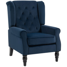 (Dark Blue, Velvet) Retro Wingback Accent Chair - Dark Blue