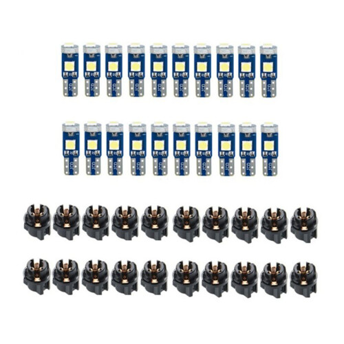 20Pcs T5 LED Lights for Car Dashboard Panel Gauge Indicator, 3030-3SMD Light Replacement with Twist Lock Socket -