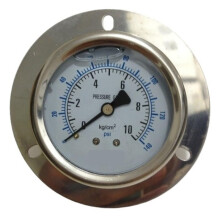 60mm Front Flange Pressure Gauge, Brass Movement Back Mount Manometer, Liquid Filled Hydraulic Oil Pressure Meter