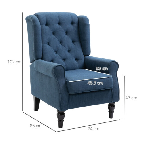 (Blue, Linen) Retro Blue Wingback Accent Chair, Button-Tufted 2