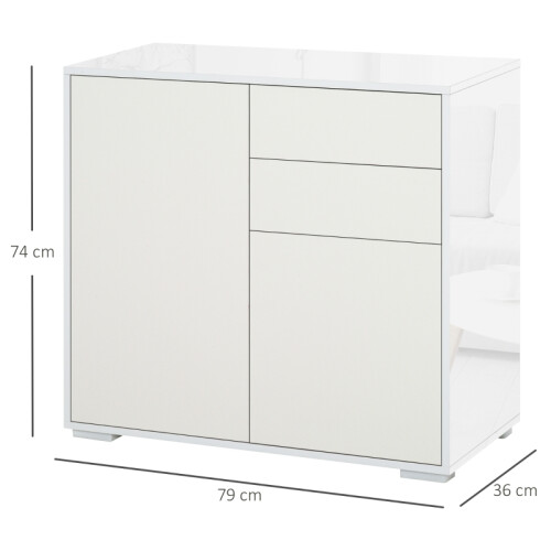 High Gloss White Sideboard with Push-Open Drawers 1