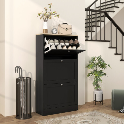 HOMCOM 3-Drawer Shoe Cabinet - Black 1