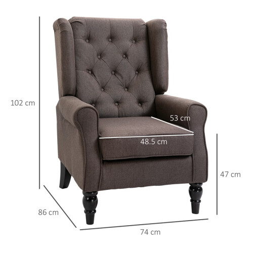 (Brown, Linen) Retro Wingback Accent Chair, Brown Tufted 2