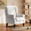 (Cream, Linen) Retro Wingback Accent Chair, Cream White 2