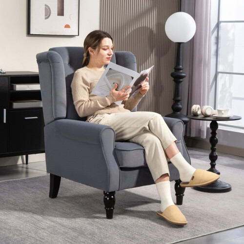 (Grey, Velvet) Retro Wingback Accent Chair, Grey 1