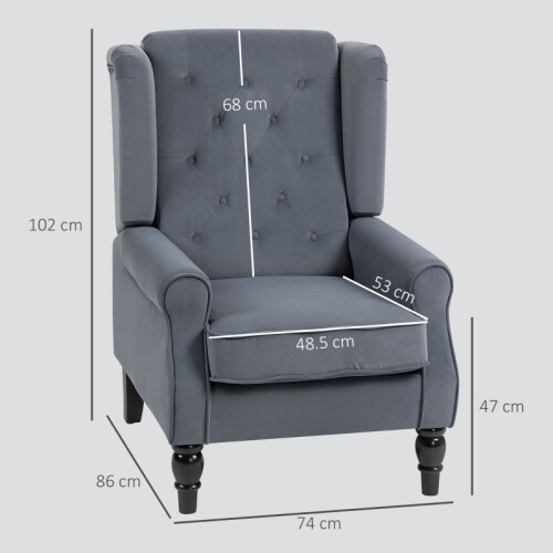 (Grey, Velvet) Retro Wingback Accent Chair, Grey 2