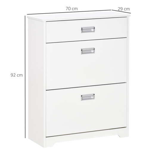 (White, Engineered Wood) Slim Shoe Cabinet with Drawer & Adjustable Shelf 2