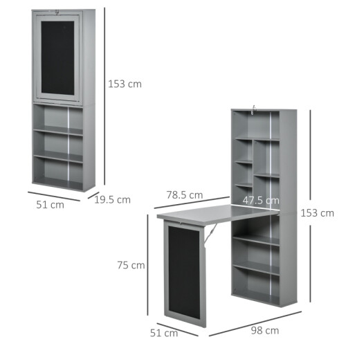 Folding Convertible Desk with Blackboard, Grey 2