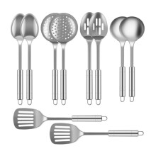 304 Stainless Steel Wok Spatula Set, Slotted Turner Rice Spoon Ladle Cooking Tools Metal Kitchen Utensils, 10PCS