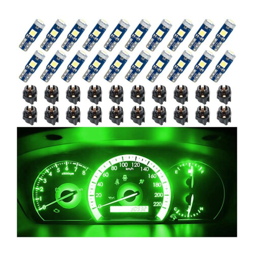 20Pcs T5 LED Lights for Car Dashboard Panel Gauge Indicator, 3030-3SMD Light Replacement with Twist Lock Socket - Green 1