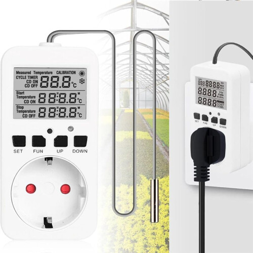 Digital Temperature Controller Sockets,16A Heating Cooling Thermostat Socket with Sensor for Greenhouse EU Plug 1