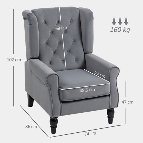 (LIGHT GREY, Velvet) Retro Wingback Accent Chair, Light Grey 2