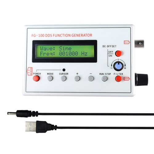 FG-100 DDS Function Signal Generator Frequency Counter 1Hz - 500Khz Sine Frequency with BNC Cable 1