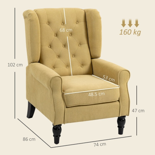 (Yellow, Flannelette) Yellow Wingback Accent Chair, Retro Tufted 2