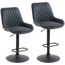 (Black, Faux Leather) Set of Two Faux Leather Retro Bar Stools - Black