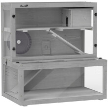 PawHut Wooden Hamster Cage with Hut & Wheel