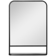 Modern Square Wall Mirror with Shelf, 70x50cm, Black