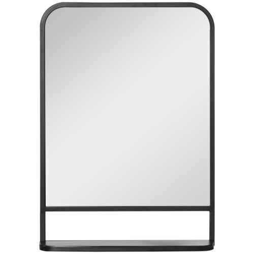 Modern Square Wall Mirror with Shelf, 70x50cm, Black