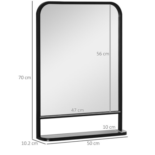 Modern Square Wall Mirror with Shelf, 70x50cm, Black 2