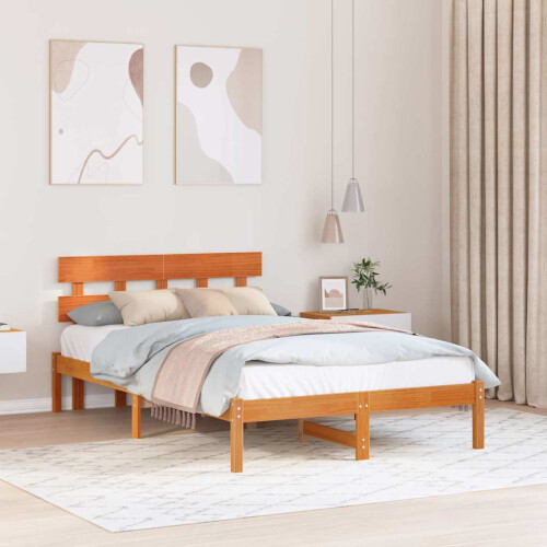 VidaXL vidaXL Bed Frame with Headboard Brown 135 x 190 cm Solid Pine wood