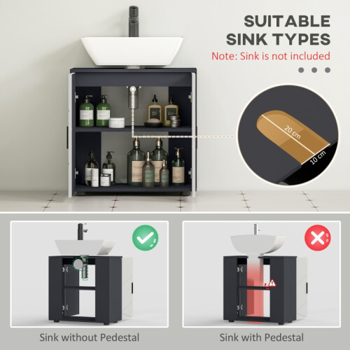 (LIGHT GREY, Engineered Wood) Under Sink Bathroom Cabinet - Light Grey, 10x20cm U-Cut 2