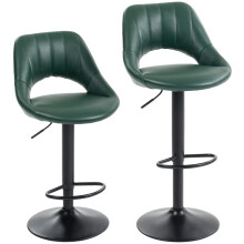 (Green, Faux Leather) Set of Two Faux Leather Bar Stools - Dark Green
