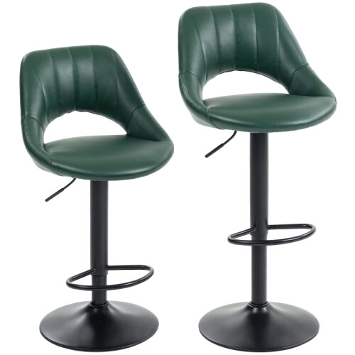 2-Pack Dark Green Faux Leather Bar Stools