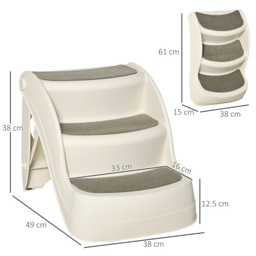 Foldable 3-Step Pet Stairs – Cream, 49x38x38cm 2