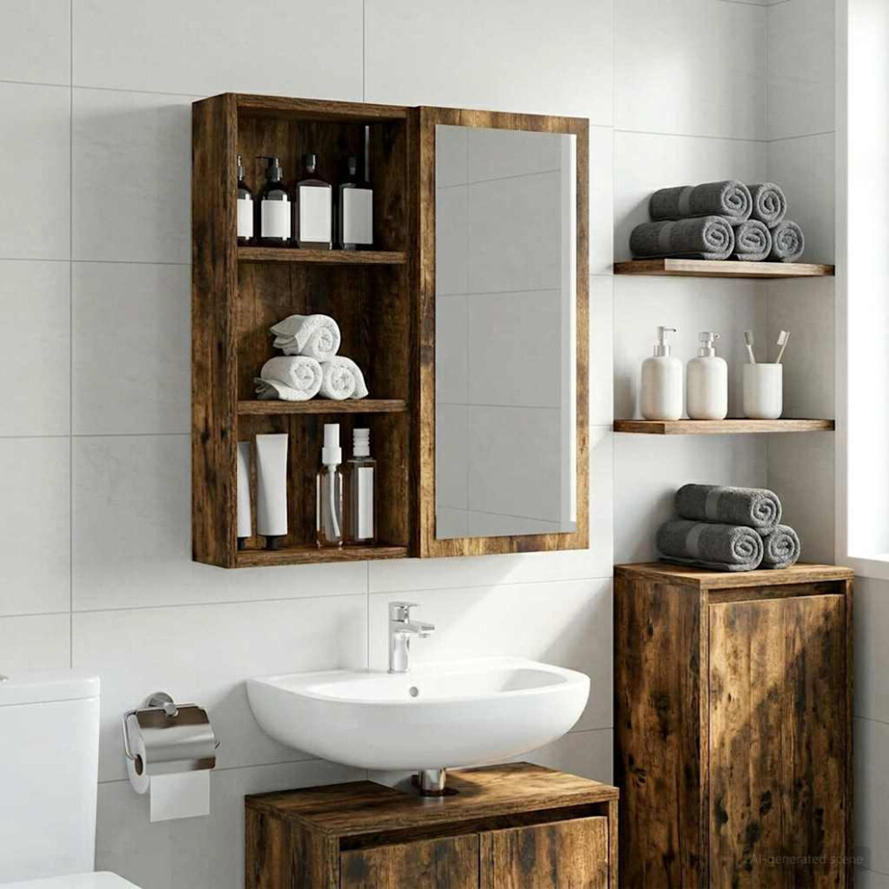 Vidaxl Bathroom Wall Cabinet With Shelf Smoked Oak 30 X 10 X 60.5 Cm