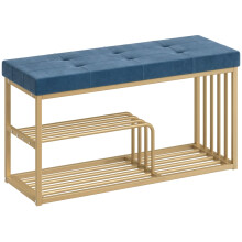 HOMCOM Velvet Shoe Bench – Dark Blue & Gold